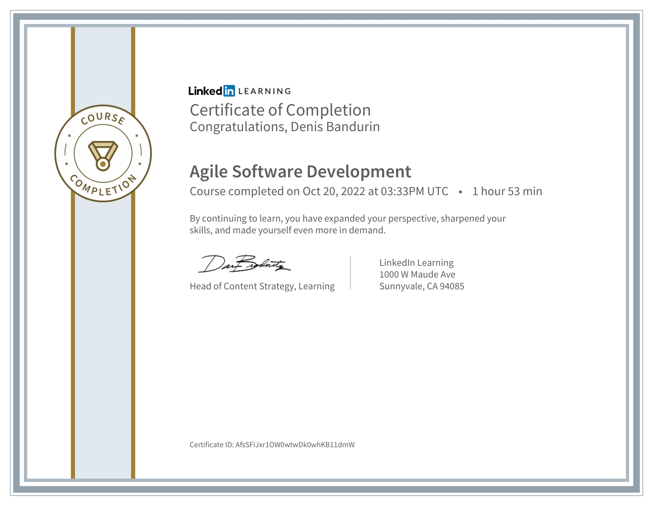 Certificate from Agile software development